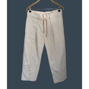 Vince Womens Cream Cotton Wide-Leg Cropped Pants W/ Patch Pockets & Drawstring W